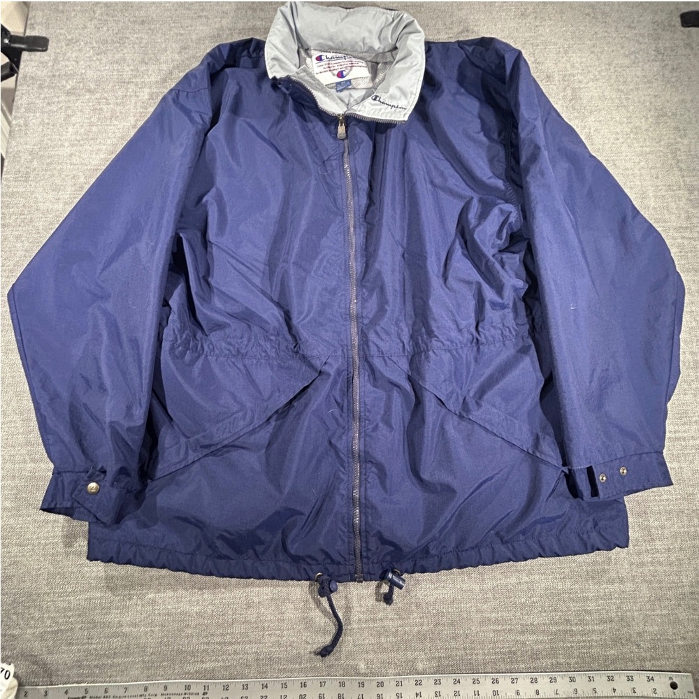 Champion Windbreaker Jacket Mens XXL Navy Blue‎ Excellent Full Zip Hooded Mesh